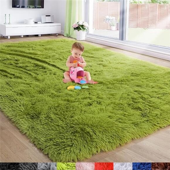 Grass Green Area Rug for Bedroom,4'X6',Fluffy Shag for Living Room,Furry Carpet - Picture 7 of 7
